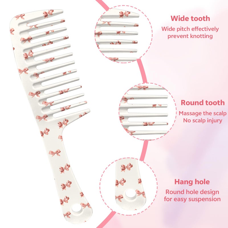 GABraden Wide Tooth Comb,Effortless Tangle Removal for Curly, Wet, Long Hair Wet,Cute Aesthetic Design for Women Men and Girls (Pink-10) - Image 3
